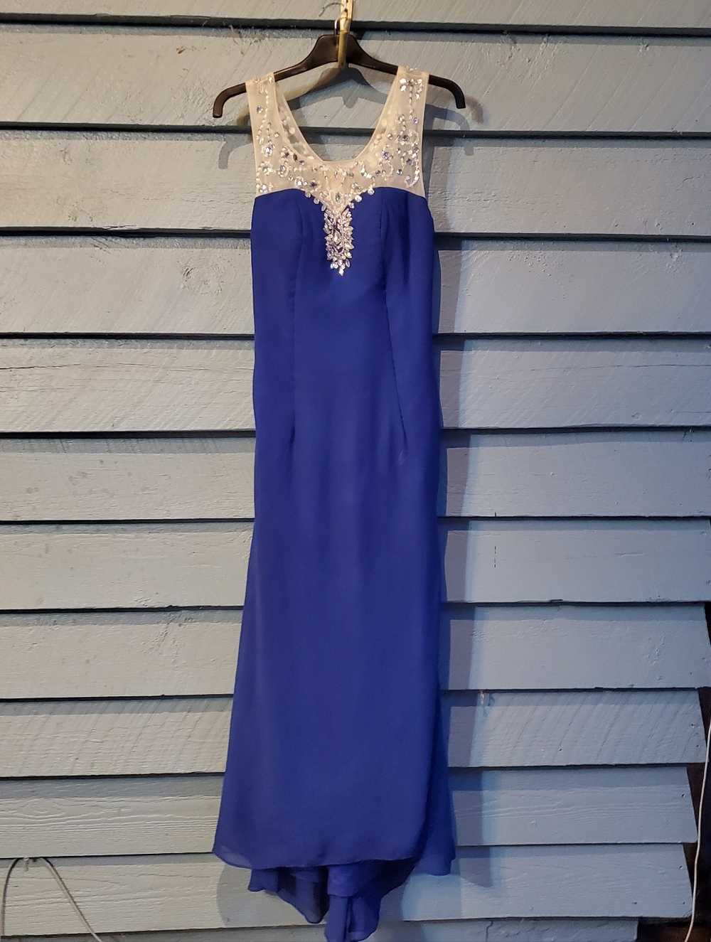 Dylan Queen Royal Blue Dress with Embellished Illusion Bodice